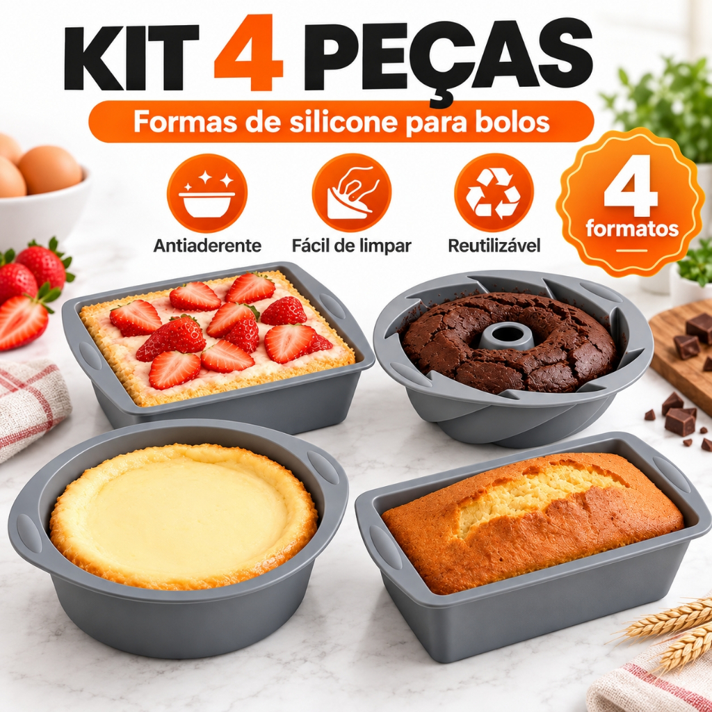 Kit 4 Formas de Silicone para Air Fryer Forno Freezer MIcroondas Assadeira ideal Bolo Pães e Doces