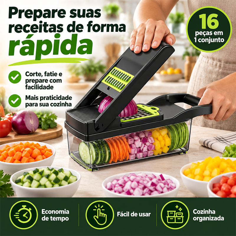 Cortador de Legumes Multifuncional 12 ou 16 em 1 em Aço Inoxidável