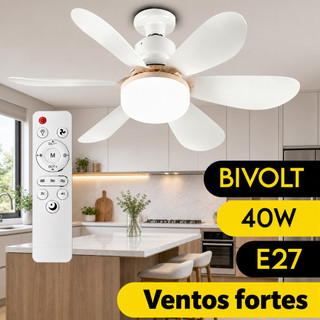Ventilador de Teto Com Luz LED 40W Silencioso 6 Pás Controle Remoto Wind Light Branco E27 Moderno Para Quarto Sala