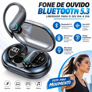 Fone de ouvido Sem Fio Bluetooth TWS Esportivo Design Pendurado Na Orelha Ergonômico K-G3…