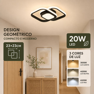 Lustre Plafon LED Moderno Sobrepor Teto Design Anéis 24W Bivolt 3 Cores de Luz Para Sala Quarto Corredo