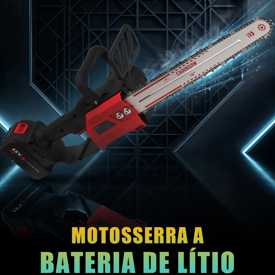 Moto Serra Elétrica Sem Fio 16 Polegadas, Com 2 Baterias 48V, Motor Sem Escova, Corrente para Poda e Corte de Troncos