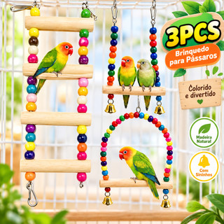 Kit 3 Brinquedos Arco-Íris, calopsita, agapornis, periquito, aves, brinquedo, acessórios calopsita