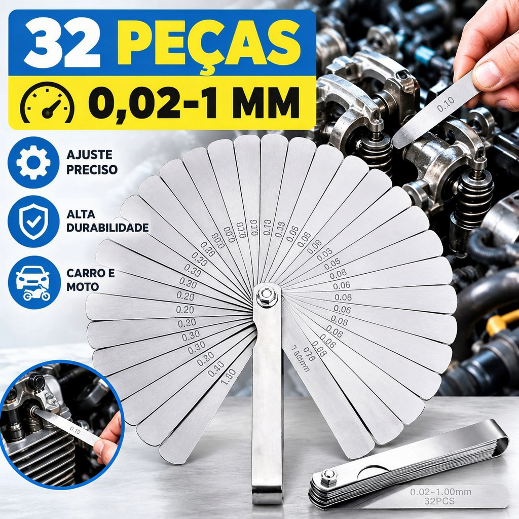 Calibre De Folga C/ 32 Laminas Regulagem Válvula Para Carro Motos
