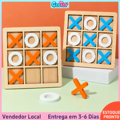 Tabuleiro de Jogo XO e Xadrez Mini - Brinquedo de Madeira Montessori para Jogos Interativos e Lazer Infantil
