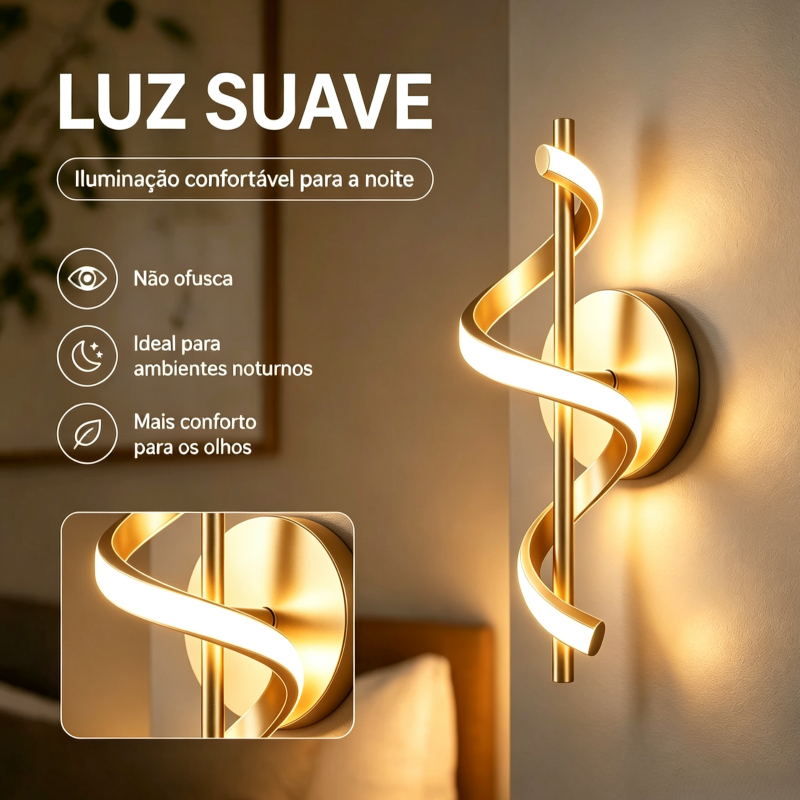 Arandela LED Espiral Estilo Nórdico Luz Suave Bivolt 110V-220V Ideal para Quarto Sala e Corredor