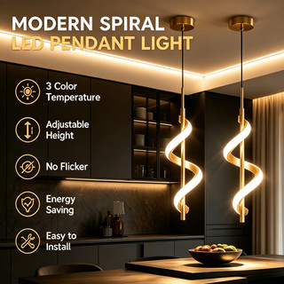 Luminária Pendente LED Espiral 3 Temperaturas de Cor Altura Ajustável Bivolt Ideal para Sala de Jantar e Cozinha