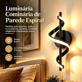 Luminária de Parede LED de Design Espiral Iluminação Suave Bivolt 110V-220V Ideal para Quarto Sala e Corredor