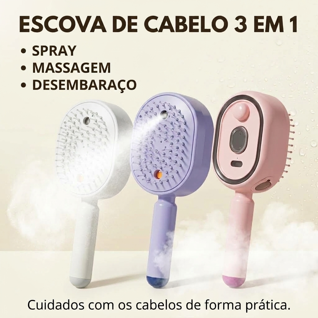 Escova De Cabelo Elétrica 3 Em 1 Com Spray De Neblina , Recarregável , Secador , Massageador De Penteado E Anti-Frizz