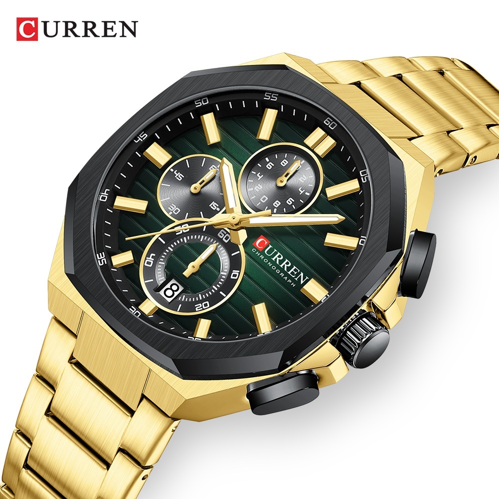 Novo Relógio Masculino CURREN , Marca Original , Pulseira De Aço Inoxidável Moderna , Cronógrafo Com Ponteiros Luminosos — imagem 2 de 2