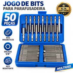 Jogo De Bits Para Parafusadeira Aço Com 50 Peças Magnético