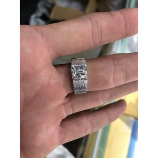 Anel masculino de prata 925 Micro-incrustado escovado avó corte anel masculino Moissanite anel masculino prata esterlina