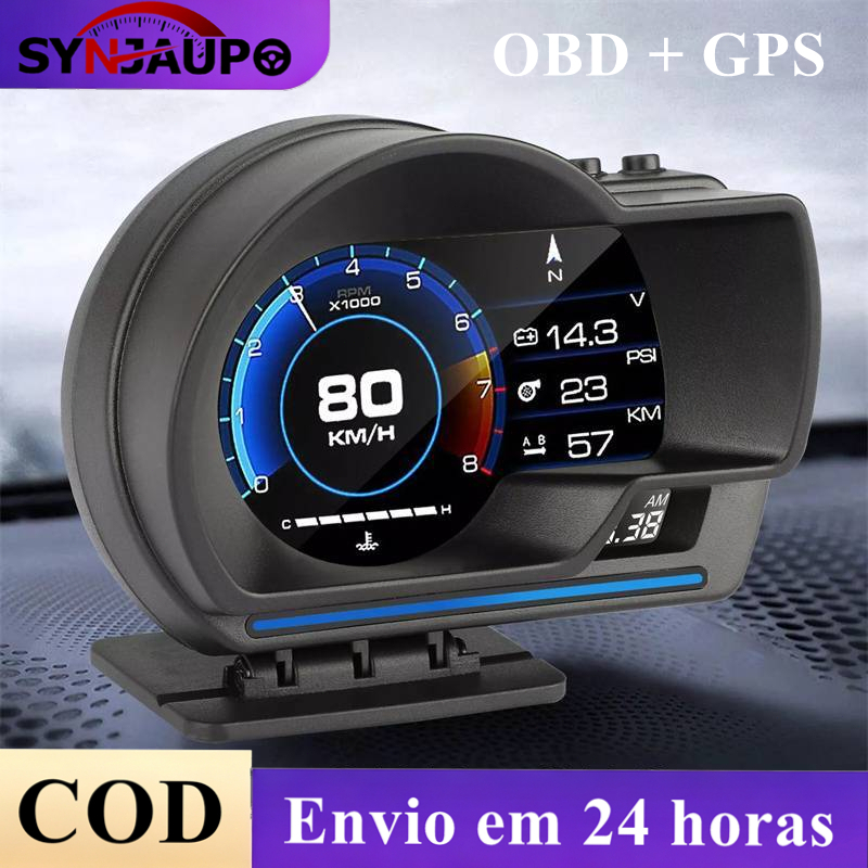 Universal Painel Instrumento HUD P6 OBD2 GPS Duplo Sistema Multifuncional Temperatura Água Turbo Velocímetro