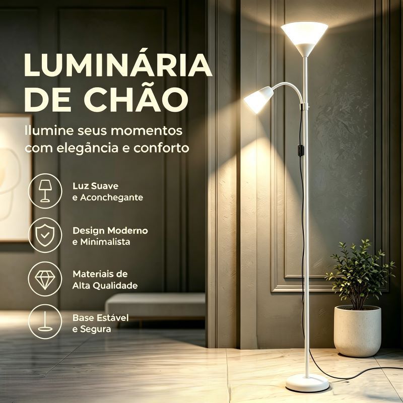 Luminária Pedestal Articulada Abajur Chão Duo Floor Coluna Luminária Chão Abajur Articulada Metal Lustre Coluna Sem Lãmp