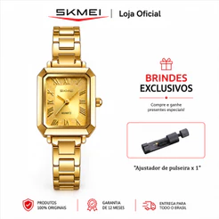 SKMEI 2582 Relógio Feminino Quadrado Analógico Quartzo 30M Pulseira de Aço Inoxidável Elegante
