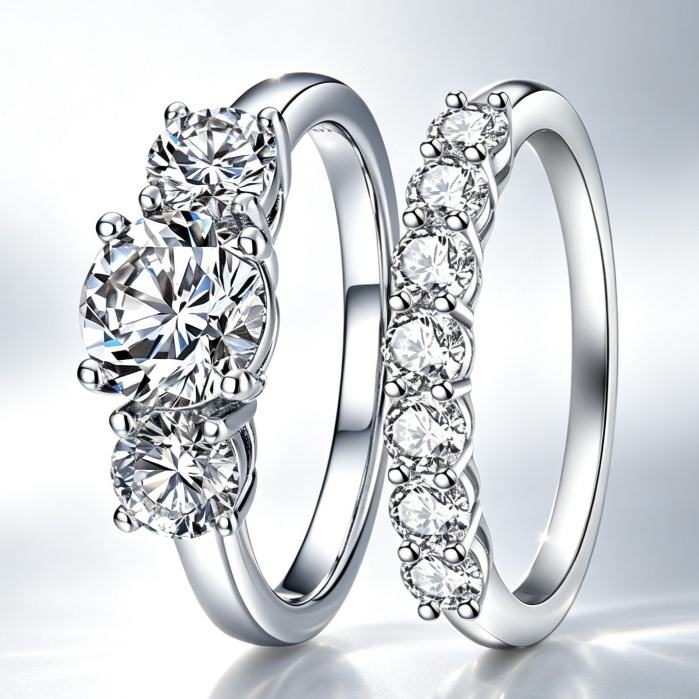 Anel feminino de diamante brilhante S925 3 diamantes + 7 diamantes, anéis de noivado, presentes de proposta feminina