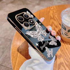 Capa De Telefone Para Redmi Note 15 Pro + Note15 5G Borboleta Branca Revestida Brilhante Doce