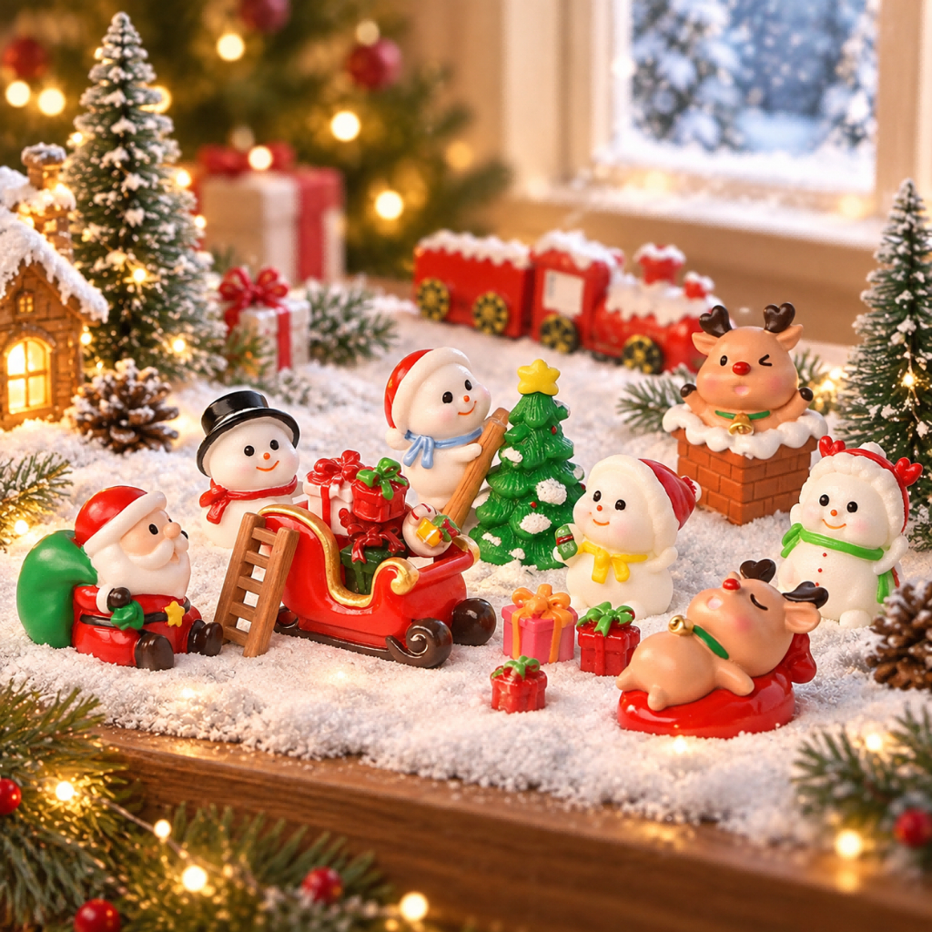 Decoração De Natal Mini Estatuetas De Resina Santa Boneco De Neve Rena Trenó Árvore Em Miniatura Vila Ornamento DIY Do J