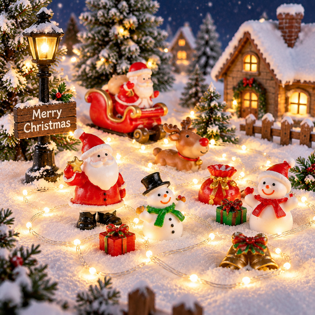Mini Decorações De Natal Papai Noel Bonecos De Neve Meias Sinos Paisagens Em Miniatura Resina Artesanato Casa Mesa