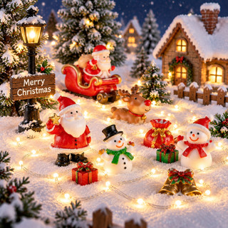 Mini Decorações De Natal Papai Noel Bonecos De Neve Meias Sinos Paisagens Em Miniatura Resina Artesanato Casa Mesa