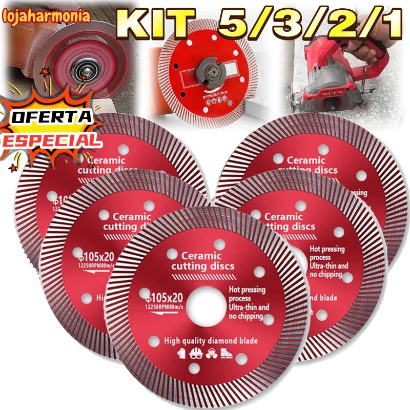 Kit5/3/2/1 Disco de Corte Diamantado Porcelanato 105 mm x 20 mm - 1,4mm A qualidade Super Fino Diamantado