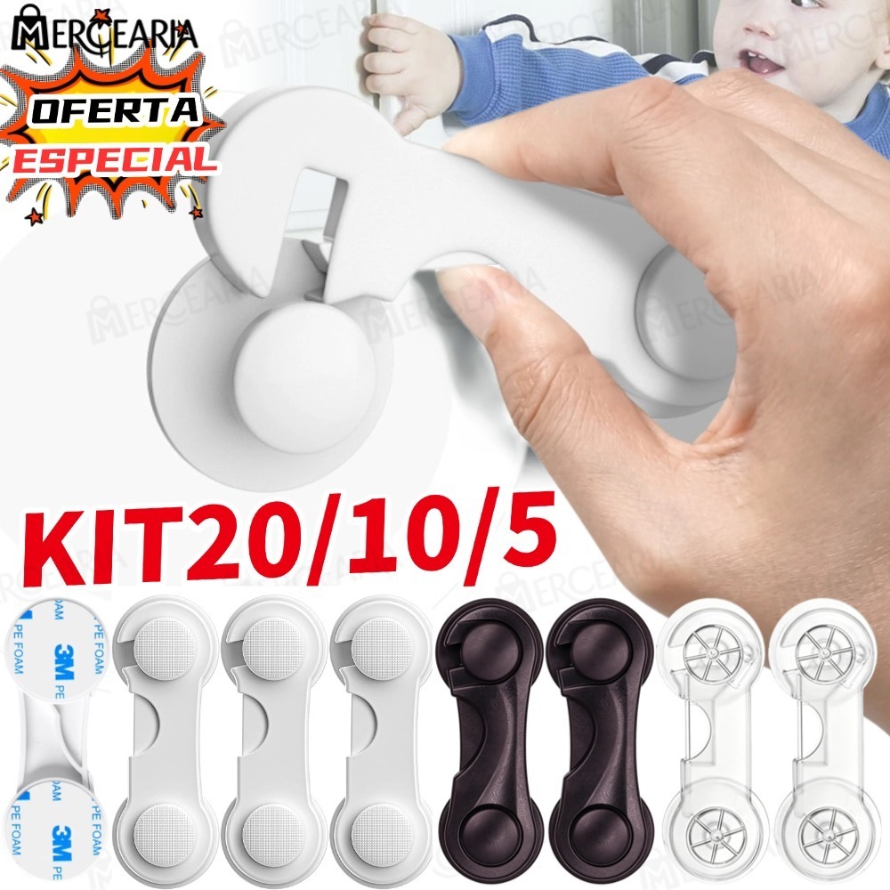 Kit 20/10/5 Travas Para Gaveta Porta Armário Segurança Bebê - Opção de cores-MC