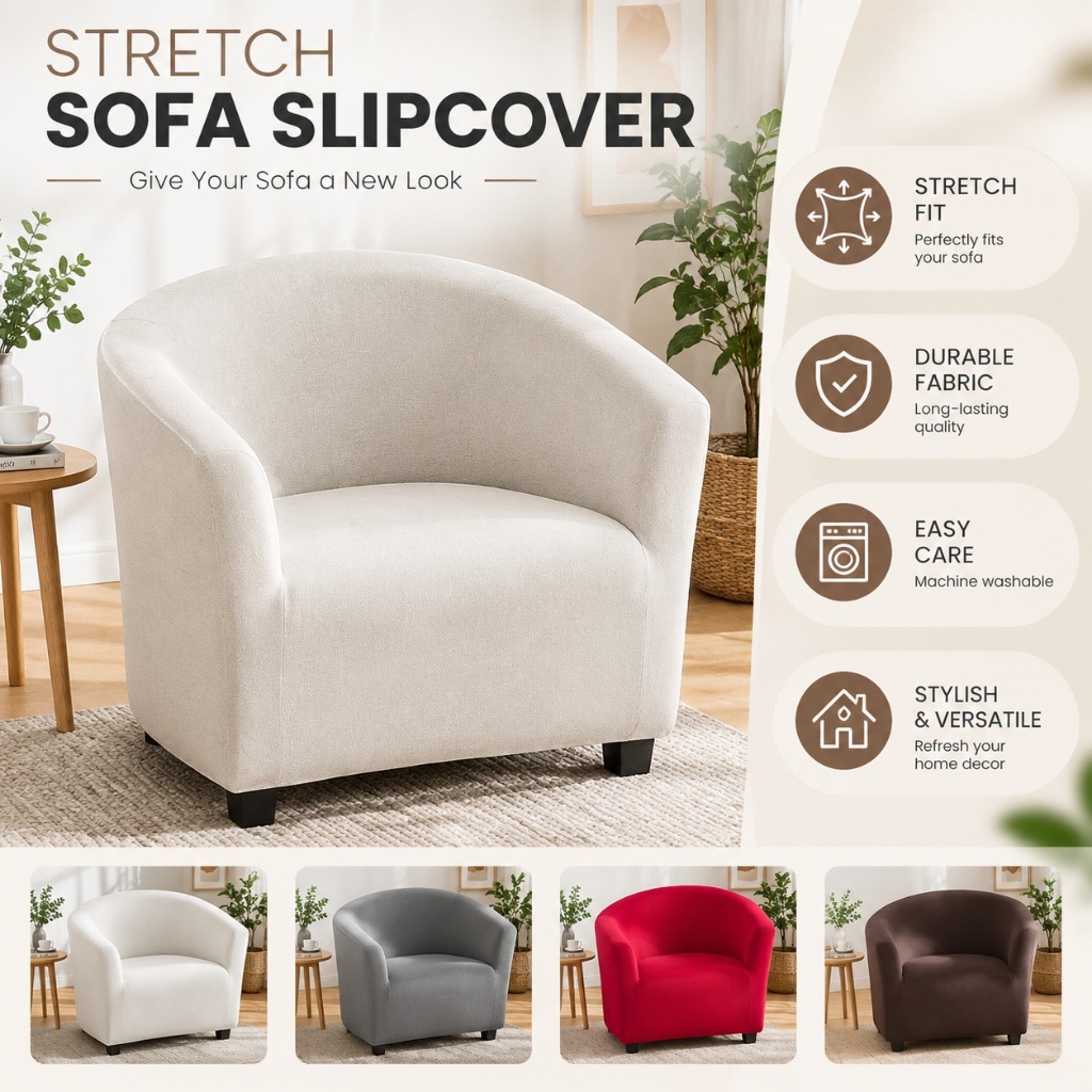 Bagreny Elastic Solid Color Spandex Sofa Cover for Living Room Armchair Protector BR