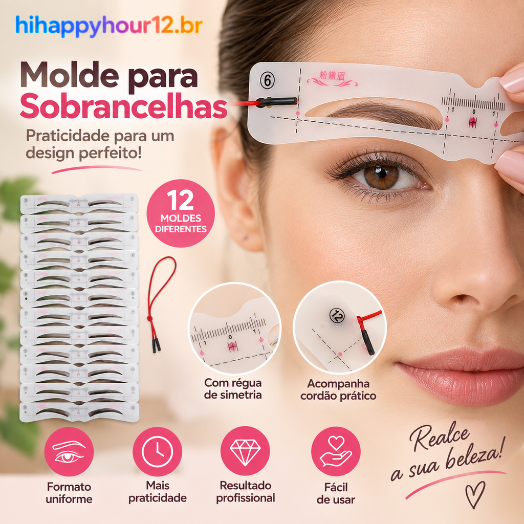 HIHAP 12 Unidades De Estênceis De Sobrancelha De Silicone , Modelo De Guia De Modelagem De Maquiagem , Ferramenta Faça V