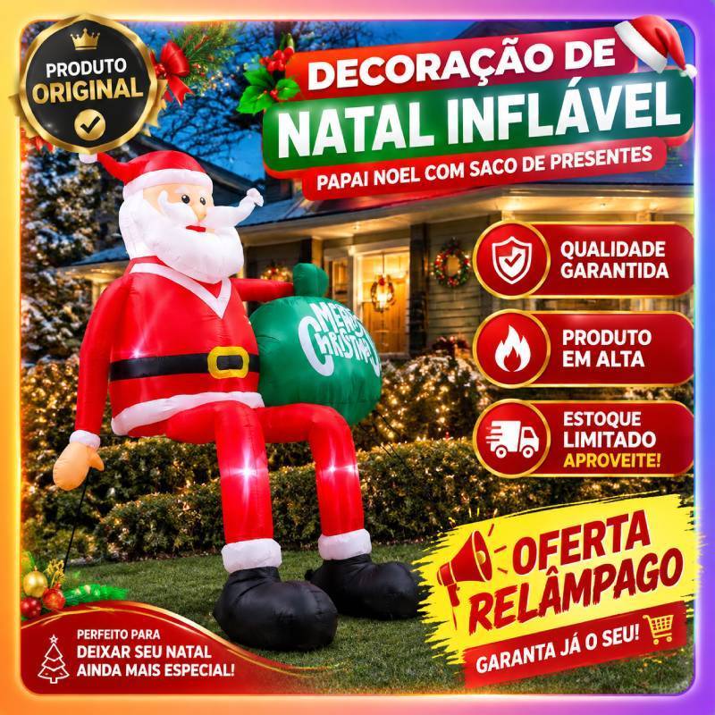 [Envio em 24h]🔥🔥Papai Noel Inflável De Natal 8 Pés Com Luzes LED, Decoração Externa Para Jardim Casa Festa Natalina