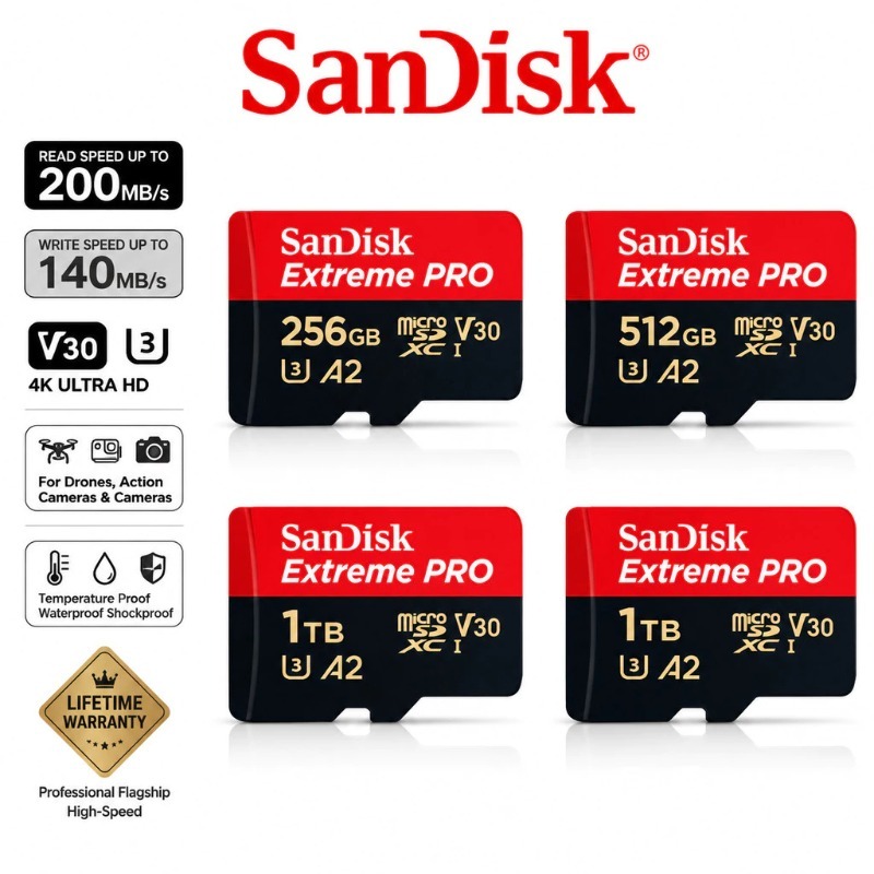 Cartão De Memória MicroSD V30 A2 TF De Até 200 Mb/s Para Câmera De Ação Drone 4K 8K Gravação De Vídeo