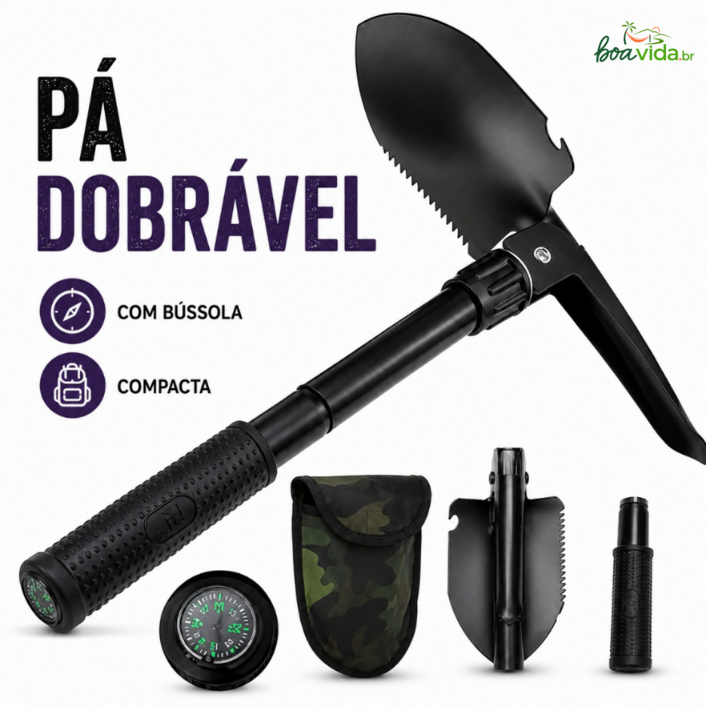 Pá Portátil Vira Picareta Dobrável Militar De Emergência Multi-função Acampamento