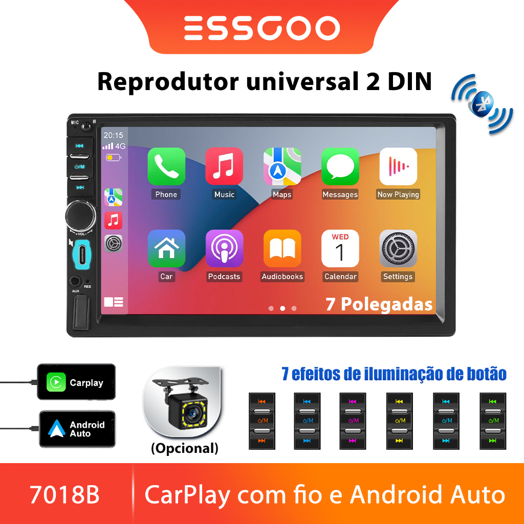 ESSGOO Rádio Automotivo 2Din Universal 7 Polegadas HD IOS/Android Mirrorlink Carro MP5 Multimídia Player Suporte USB FM
