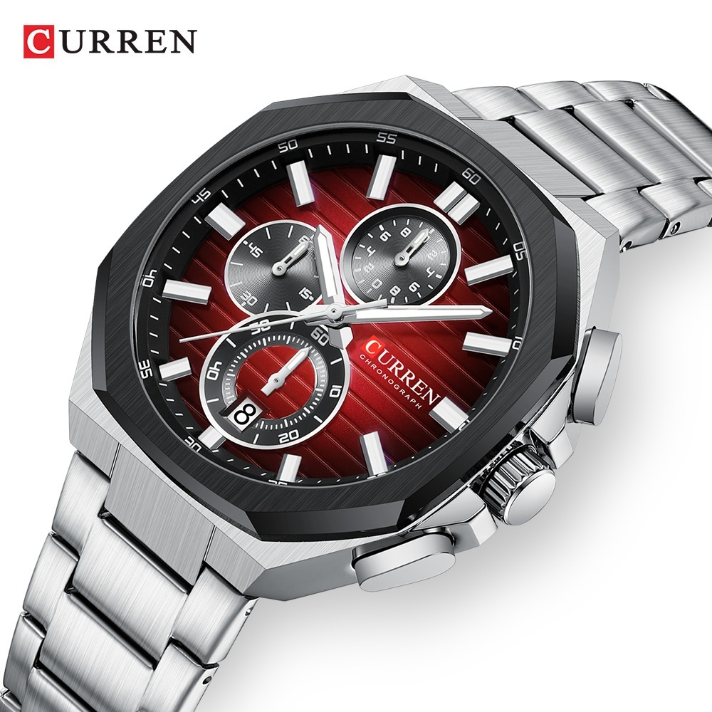 CURREN Novos Relógios Da Moda Para Homens Casuais Luminosos Rosto Marrom Pulseira De Aço Inoxidável À Prova D'água 8499