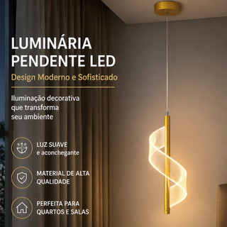 Luminária Pendente LED Design Espiral Luz Tricolor Bivolt 110V-220V Luz Suave para Quarto e Sala de Estar