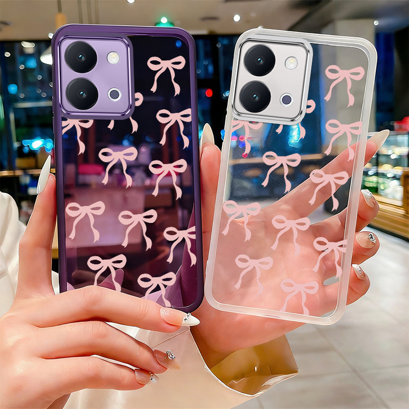 Capa Sólida De Cor Doce Para Xiaomi Redmi 15C POCO C85 Rosa Laço À Prova De Choque Transparente Macia Doces