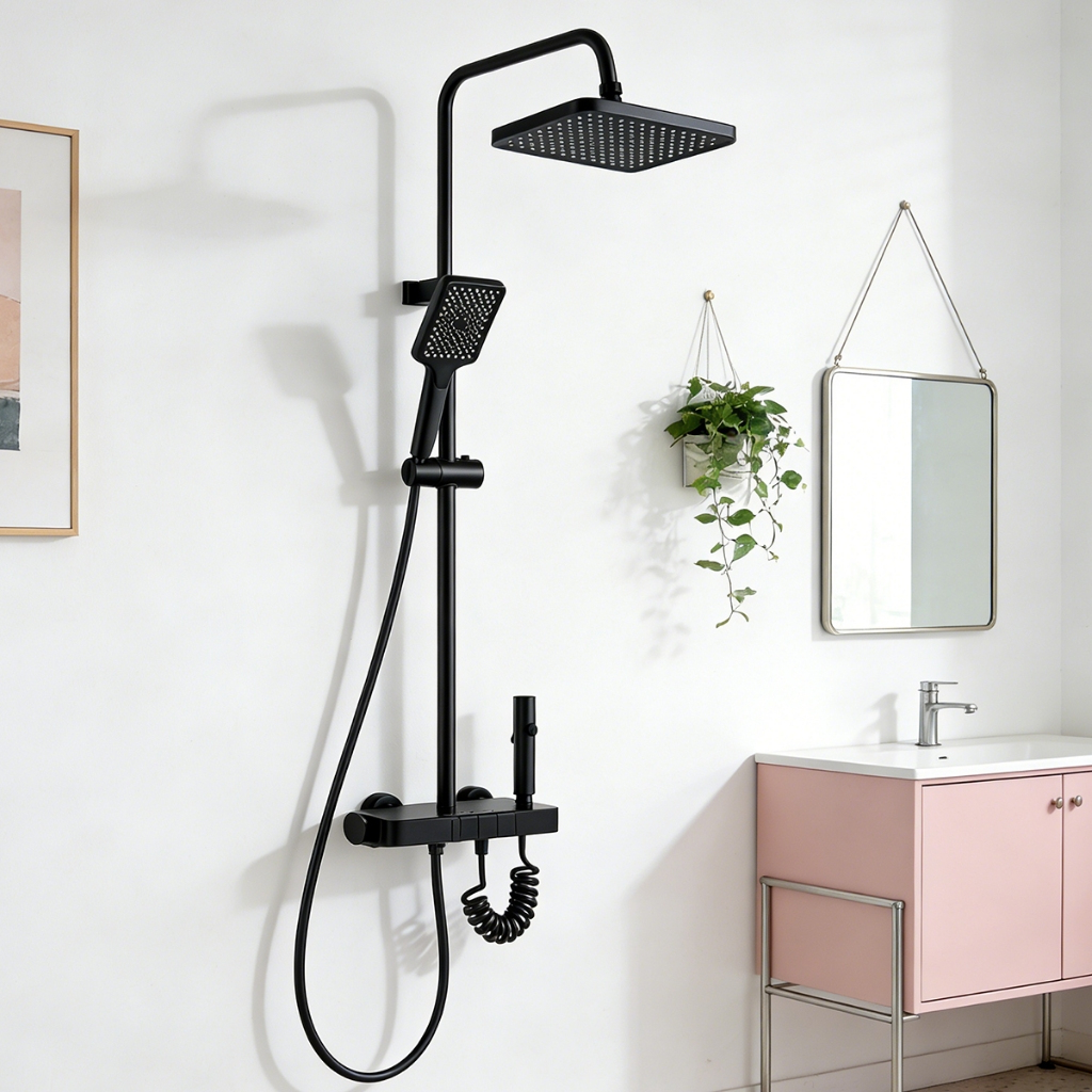 Conjunto De Chuveiro Digital Inteligente Montado Na Parede LED Luz Ambiente Misturador Quente E Frio 4 Funções Boost Pre
