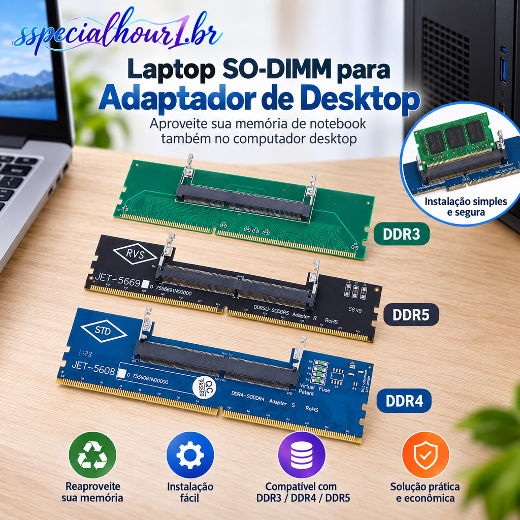 PCL DDR3 DDR4 DDR5 Laptop SO-DIMM Para Desktop Adaptador Conversor De Cartão Memória RAM Conector N