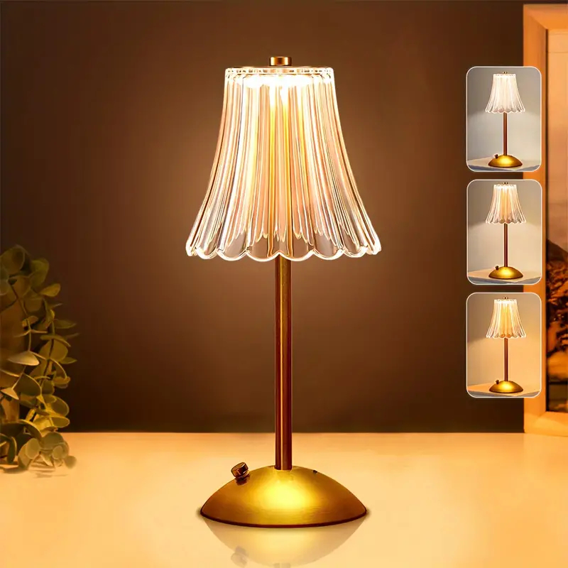 Luminária Abajur de Mesa Saia Seda Com Barra Led Toque De Luz Quarto Sem Fio 3 Cores
