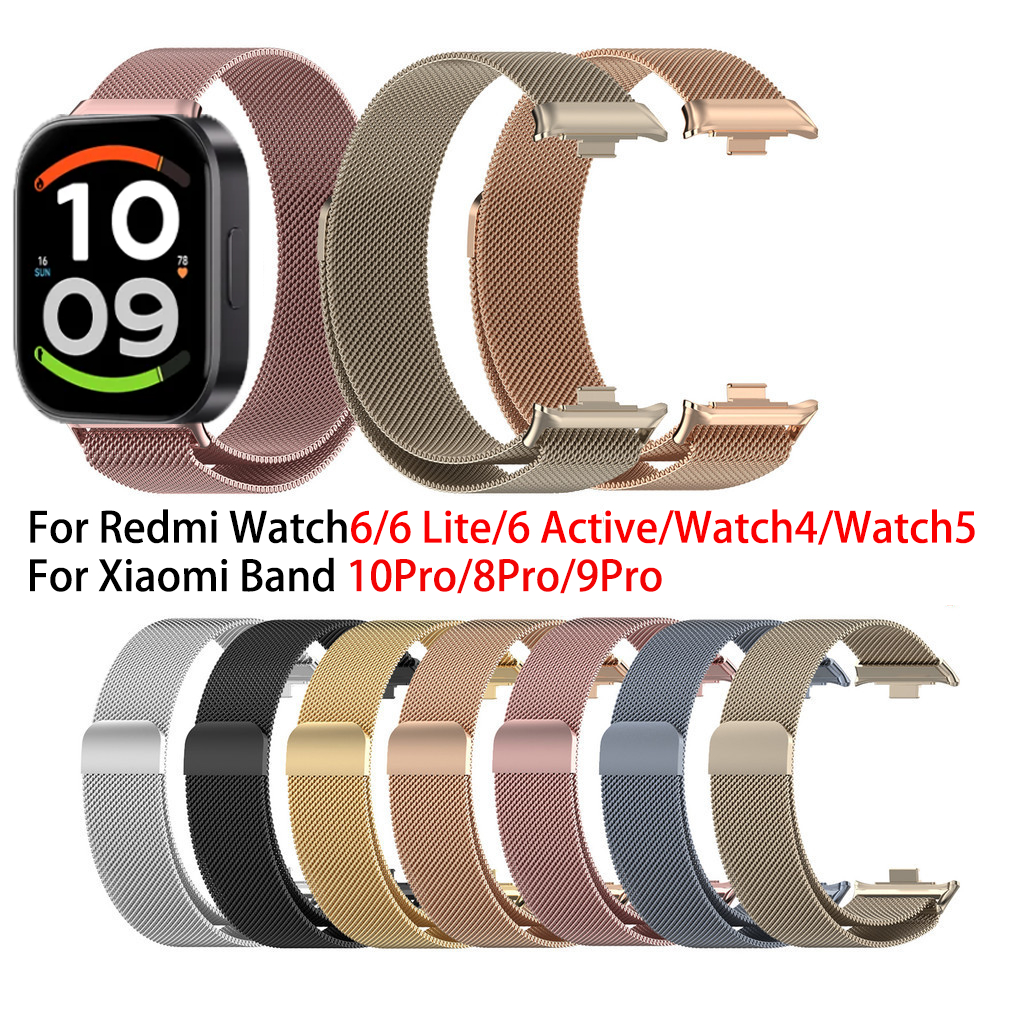 Pulseira Milanesa Para Redmi Watch 6 5 4/Xiaomi Band 8 9 10 Pro Miband Watch4 Watch5 Watch6 Active Lite Banda Magnética