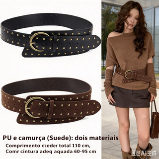 Cinto largo feminino Metal rebite Punk Retro cinto decorativo