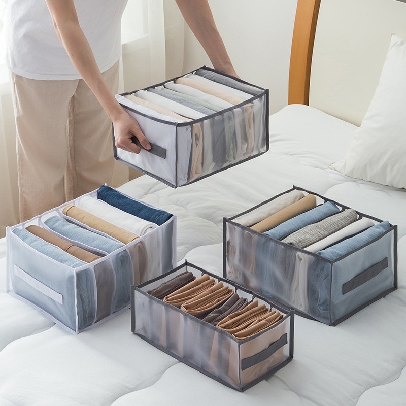 Extra grande portátil gaze roupas calças caixa de armazenamento/gaveta doméstica guarda-roupa caixa de armazenamento 7/9