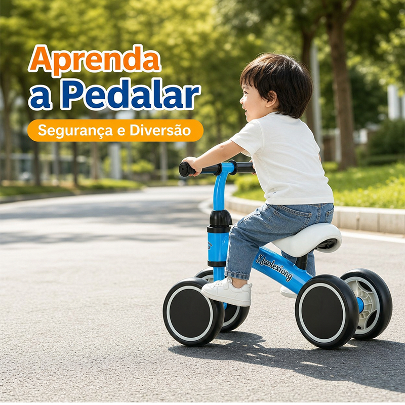 Bicicleta de Equilíbrio 4 Rodas Sem Pedais para Crianças, Resistente, Desenvolve Coordenação Motora Infantil