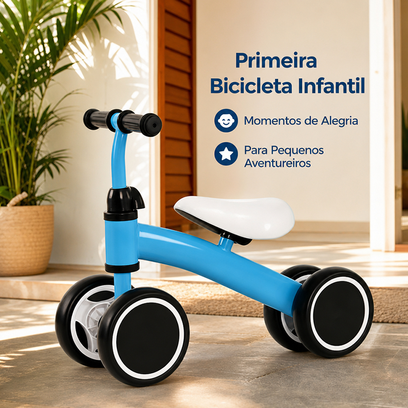 Bicicleta de Equilíbrio Infantil 4 Rodas Sem Pedais, Resistente, Desenvolve Coordenação Motora