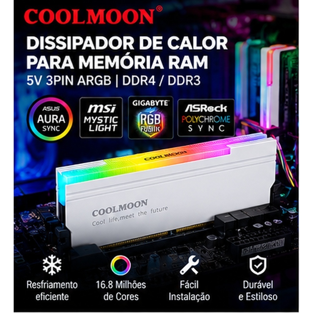 5V-3PIN ARGB DDR Dissipador De Calor Aura Sync Heat Spreader Cooler Com Almofada Térmica De Silicone Para Memória De PC