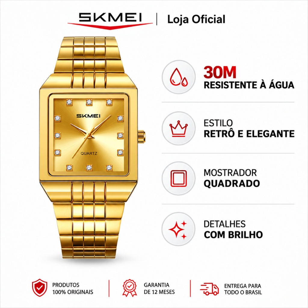 SKMEI 2619 Relógio Masculino Analógico de Quartzo Social Elegante com Pulseira de Aço Inoxidável para Presente
