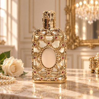 Frasco de Perfume Vazio de Vidro 75ml Estilo Árabe Vintage, Gravado com Strass, Recarregável, Prata/Ouro/Ouro Rosé