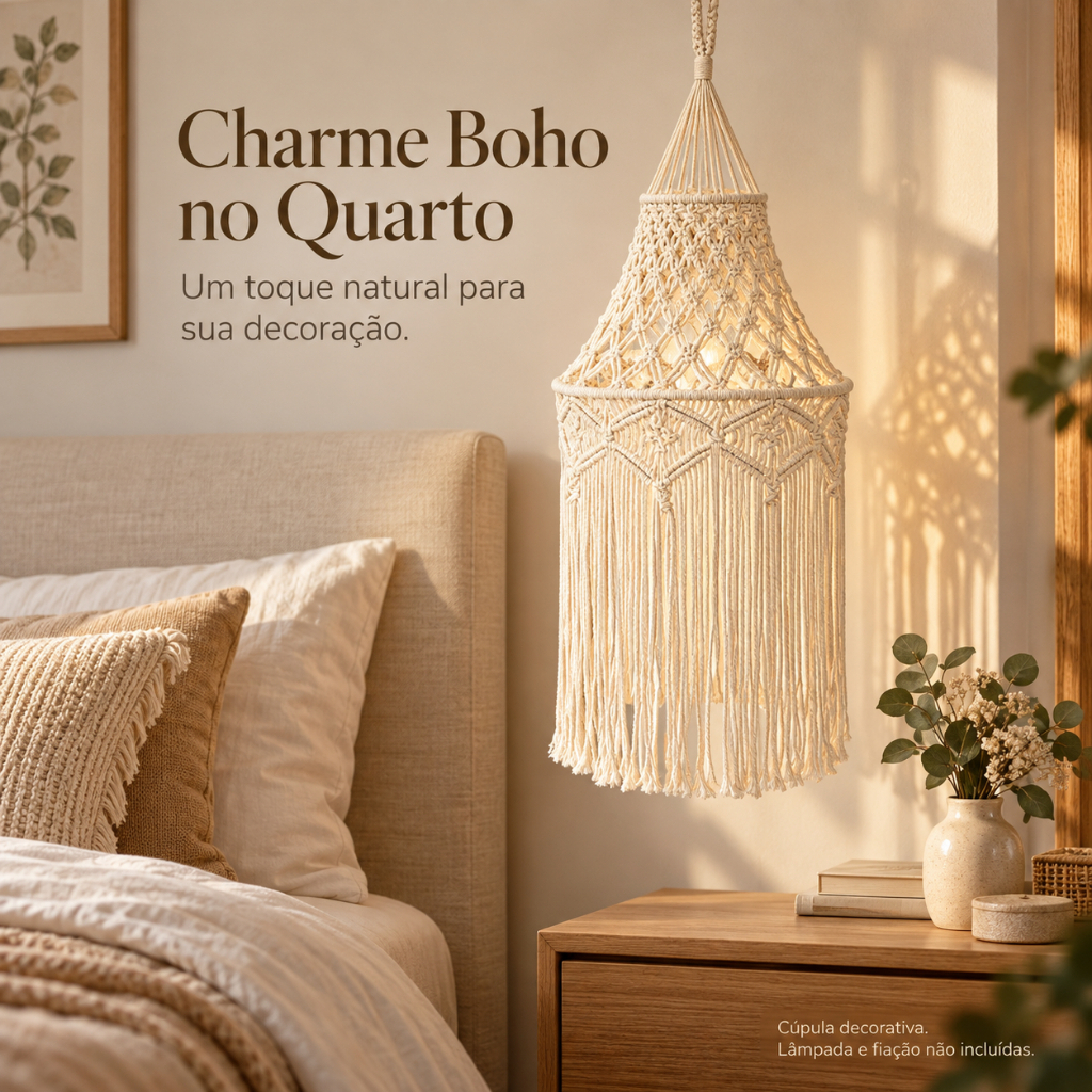 Abajur de Macramê Feito à Mão, Capa de Luz Boho com Borlas, Pingente Decorativo para Casa, Quarto, Café, Sala e Festa