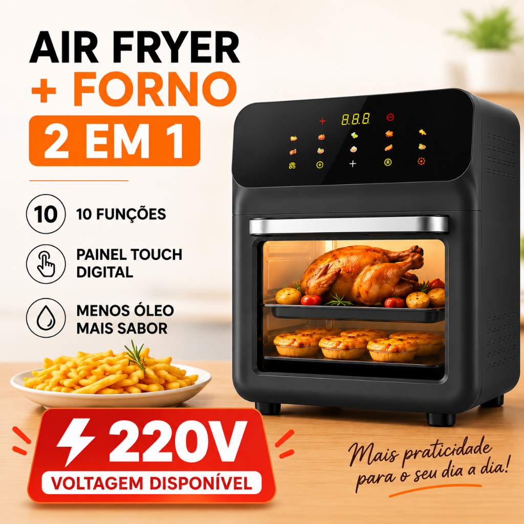 Air Fryer Oven 12L 220V 2 em 1 Forno Elétrico Fritadeira Sem Óleo 10 Funções Touch Digital
