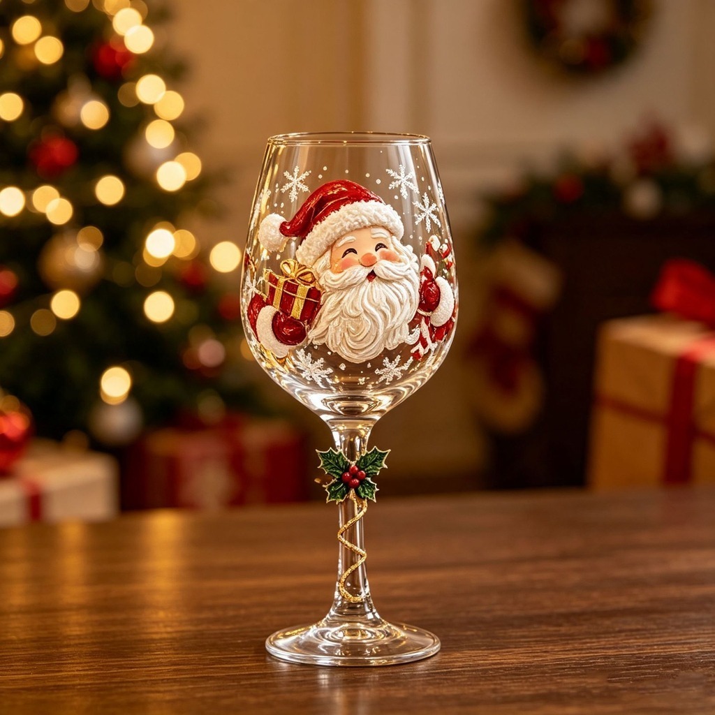 1unidade Copos De Vinho Com Haste De Arte De Natal Tema Taças Festivas Decorativas Transparentes Para Decoração De Mesa