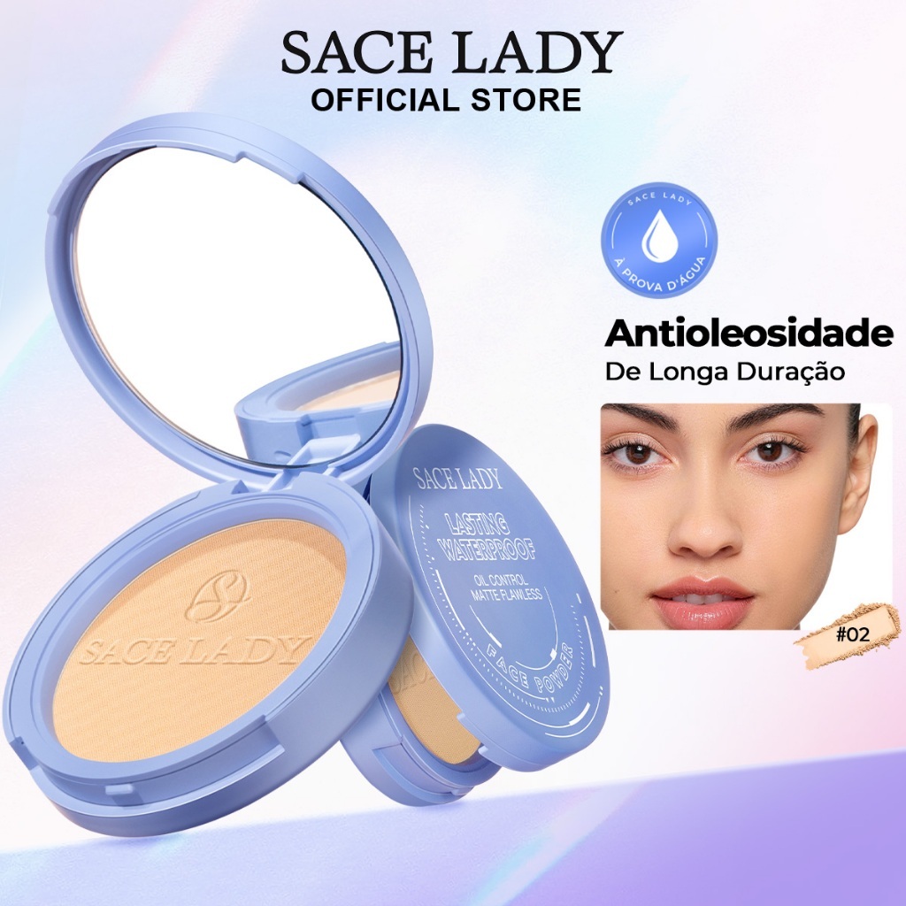 Pó Facial SACE LADY Efeito Matte à Prova d'Água Controle Perfeito de Brilho com Esponha